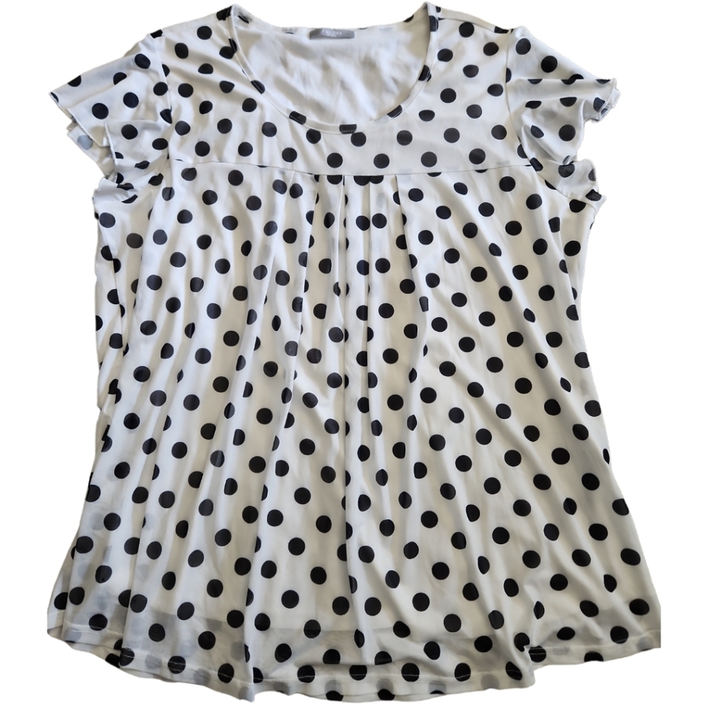 Black and White Polka Dot Top, Cap Sleeve Size XXXL